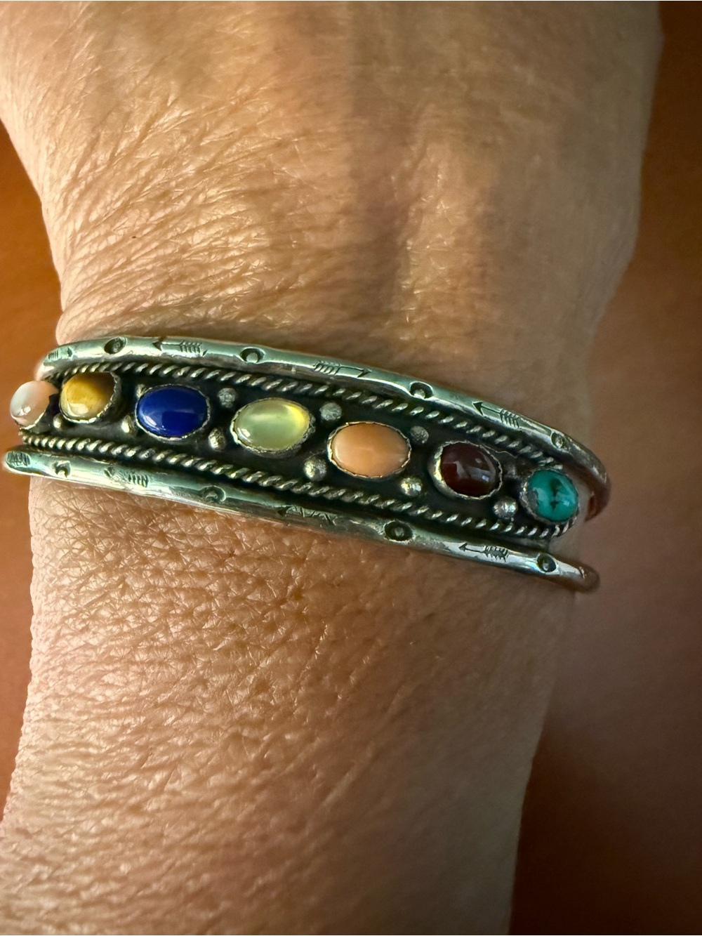 Native American Sterling Silver Gemstone Cuff Bracelet